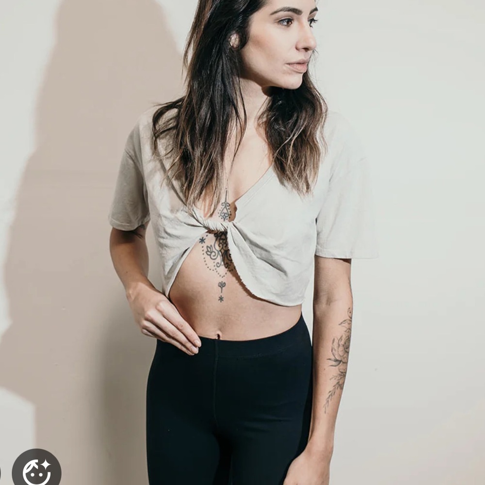 Joah Brown Light Beige Twist Crop Top